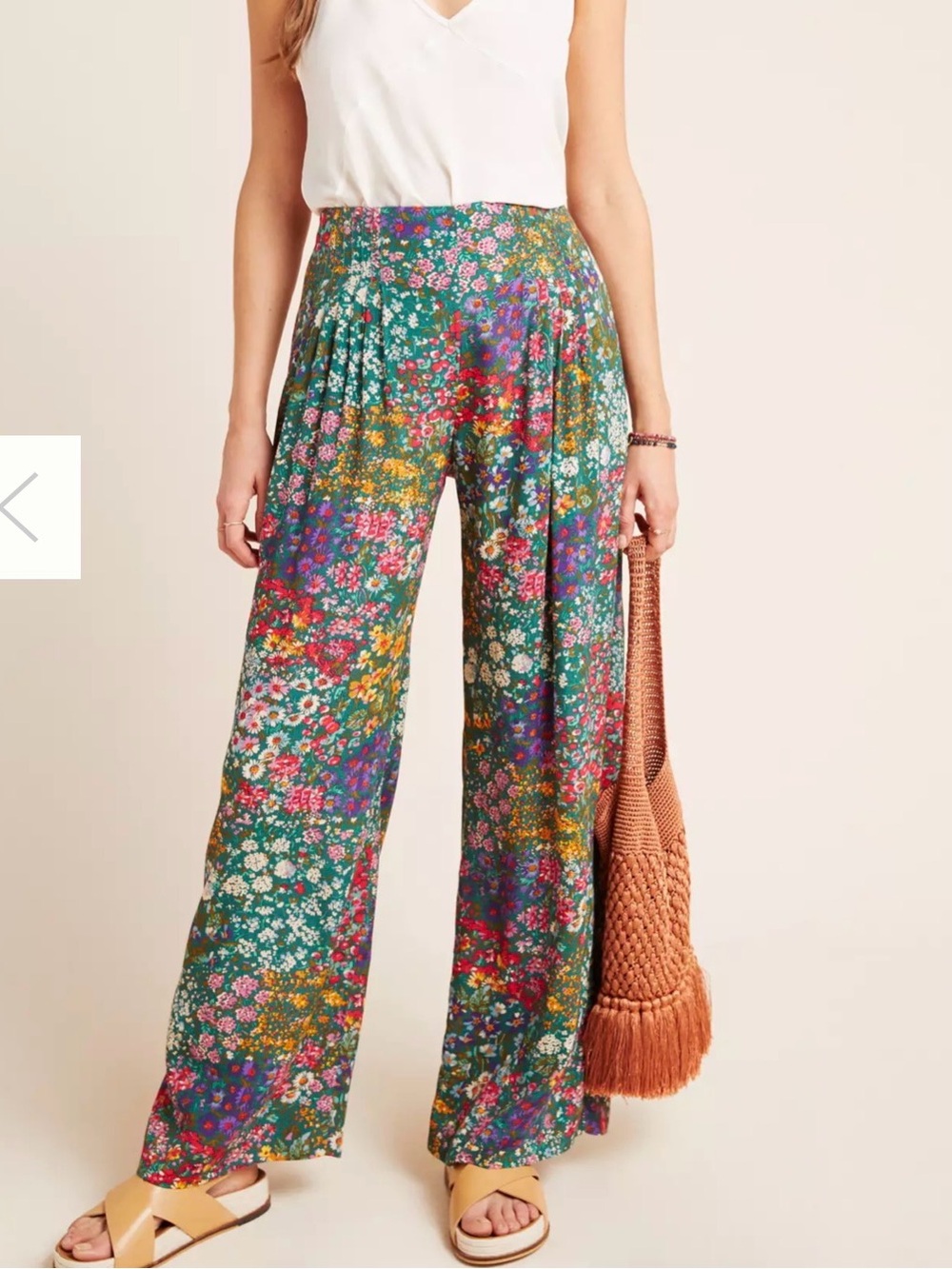 Anthropologie Maeve Womens Cabo Pleated Wide-Leg Floral Boho Pants Size 10